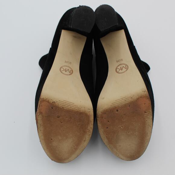 Michael Kors Suede Heels Womens 9.5 Black Platform Bootie Zip Classic Career - Picture 7 of 11